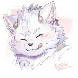 anthro blush fur kemono licking licking_lips male overweight pupils slit_pupils smile solo tongue tongue_out white_body white_fur mokaron_kun tamacolle chikuzen_(tamacolle) 1:1 headshot_portrait hi_res portrait