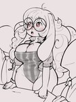 ahoge anthro big_breasts blush bracelet breasts brown_eyes cleavage clothed clothing crowd curvy_figure ears_down eyewear female female_focus freckled_face freckles furniture glasses group hair jewelry leotard long_hair open_mouth pink_nose pivoted_ears round_glasses solo_focus standing table text the_truth thick_thighs wide_hips unknown_artist freedom_of_speech_(meme) lagomorph leporid mammal rabbit english_text hi_res meme monochrome spot_color