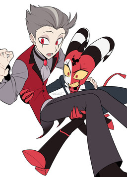 carrying_another carrying_partner clothed clothing duo horn male simple_background spade_tail tail white_background enaic31 hellaverse helluva_boss blitzo_(helluva_boss) stolas_(helluva_boss) demon demon_humanoid humanoid imp absurd_res hi_res