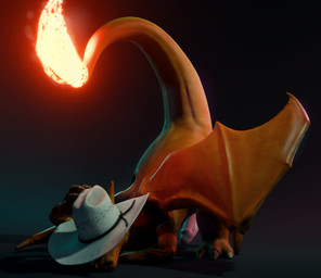 anthro clothing cowboy cowboy_hat fire flexible flexing genitals hat hat_only headgear headgear_only headwear headwear_only male mostly_nude penis solo henryisraptor nintendo pokemon charizard generation_1_pokemon pokemon_(species) hi_res