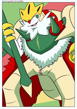 beard facial_hair female fur genitals humanoid_genitalia humanoid_vulva looking_at_viewer shield solo spikes spikes_(anatomy) staff vulva white_body white_fur screamoshaymin nintendo pokemon pokemon_legends_z-a generation_9_pokemon mega_chesnaught mega_evolution pokemon_(species) absurd_res hi_res signature