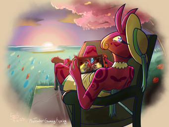 anthro beach bench cherry_blossom clothed clothing detailed_background dress female field flower footwear gaming hat headgear headwear looking_at_viewer looking_back looking_back_at_viewer miutember on_bench plant playing_video_game prunus_(flower) rear_view sandals shoes shrub sitting solo sun_hat sunset tentacles starsickstudios starstud nintendo nintendo_switch miu_(beauty_snake) aquatic cephalopod coleoid cuttlefish cuttlefish_humanoid decapodiform humanoid mollusk 2023 4:3 dated hi_res signature