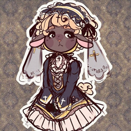 anthro biped black_ribbon blonde_eyebrows blonde_hair blush brown_blush brown_body brown_ears brown_fur clothed clothed_anthro clothed_female clothing cross curly_hair dress eyebrows female female_anthro floppy_ears frilly frilly_clothing fur hair headgear headwear looking_aside maid_uniform pattern_background pink_inner_ear pupils short_tail simple_background solo standing tail uniform white_pupils yellow_tail sailorenoch bovid caprine mammal sheep 2020 colored colored_sketch digital_media_(artwork) half-length_portrait portrait shaded sketch