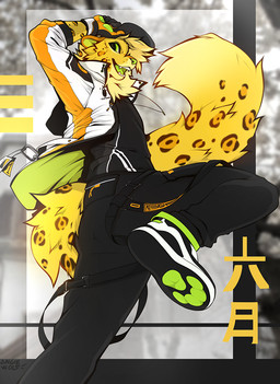anthro green_eyes green_nose male open_mouth smile solo teeth tongue angiewolf felid leopard mammal pantherine 2021 digital_media_(artwork)