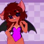 anthro chibi clothed clothing female looking_at_viewer one-piece_swimsuit purple_clothing purple_swimwear smile solo standing swimwear wings petitecat bat mammal 1:1