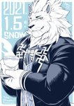 anthro blush clothed clothing container cup eyewear fur green_eyes holding_container holding_cup holding_object holding_tea_cup looking_at_viewer male mane monocle saucer solo steam tea_cup whiskers white_body white_fur white_mane xigma lifewonders tokyo_afterschool_summoners snow_(tas) felid lion mammal pantherine 2021