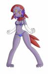 anthro bikini blue_bikini blue_clothing blue_swimwear blush breasts claws clothed clothing female hair nipple_outline purple_hair red_eyes simple_background smile solo standing swimwear two-piece_swimsuit white_background basketgardevoir nintendo pokemon melissa_(aj_the_flygon) generation_4_pokemon pokemon_(species) weavile digital_media_(artwork) hi_res