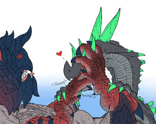 big_feet blush bodily_fluids drooling duo eager feet feral flustered foot_fetish foot_in_mouth foot_lick foot_play foot_suck licking long_neck lying male on_back paws pubic_bone pubis pubis_bulge raised_paw saliva scales slurping smothering sucking suckling teasing toe_in_mouth toe_lick toe_suck toes tongue conditional_dnp samagthrav2 capcom monster_hunter k'veyrna_(abyssal_lagiacrus) abyssal_lagiacrus brute_wyvern glavenus lagiacrus leviathan_(mh) 5:4 absurd_res detailed hi_res