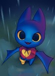 anthro black_eyes blue_body chibi clothing coat fangs female looking_at_viewer open_mouth pegleg raincoat solo teeth topwear winged_arms wings yellow_sclera young young_anthro inkune cartoon_network mao_mao:_heroes_of_pure_heart adorabat bat mammal hi_res