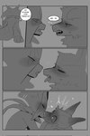 anthro biped blush bodily_fluids comic dialogue duo english_text eyes_closed french_kissing fur generation_4_pokemon generation_9_pokemon heart_symbol hi_res kissing lucario male male/male meowscarada monochrome narrowed_eyes nervous nintendo pokemon pokemon_(species) samu_(sincastermon) shocked short_tail sincastermon sound_effects speech_bubble sweat sweatdrop tail text tongue tongue_out vine_(sincastermon)