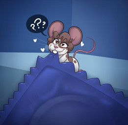 anthro blue_background brown_hair condom hair heart_eyes heart_symbol inside micro sexual_barrier_device simple_background solo speech_bubble text denaturedalbumin mammal mouse murid murine rodent 2022