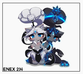 accessory ambiguous_gender anthro behind_another border clothing duo glowing_headwear headgear headwear looking_at_viewer simple_background white_border enexofme iz_the_dancer iz_the_dancer_of_grief signature