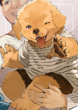 5_fingers 5_toes anthro arm_support blush bodily_fluids bottomwear brown_eyes carrying_another claws clothed clothing dripping duo facial_hair feet finger_claws fingernails fingers footwear fur hair handpaw male male/male mustache nails one_eye_closed one_shoe_on open_mouth orange_body orange_eyes orange_fur pants pattern_clothing pattern_shirt pattern_topwear pawpads paws reaching_towards_viewer saliva saliva_drip saliva_on_tongue shirt shoes simple_background size_difference smile socks striped_clothing striped_shirt striped_topwear stripes teeth toe_claws toes tongue topwear wink young zimasanda zimsanada2 bird_dog canid canine canis domestic_dog golden_retriever human hunting_dog mammal retriever digital_media_(artwork) hi_res