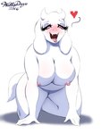 3:4 anthro big_breasts bovid breasts caprine eyelashes female goat hands_on_ground hi_res horn kneeling looking_at_viewer lust lustful_gaze makeup mammal mature_female slightly_chubby solo tail thick_eyelashes tongue tongue_out toriel underlust undertale_(series) willisrisque