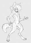 animal_genitalia anthro balls fully_sheathed genitals grin licking licking_lips licking_own_lips looking_at_viewer male nude self_lick sheath simple_background smile solo tongue tongue_out dagger_leonelli majime canid canine mammal 2016 hi_res monochrome sketch