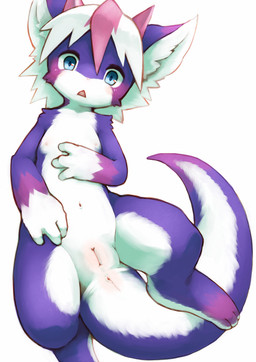 3_fingers 3_toes anthro anus biped bird's-eye_view blue_eyes blush feet female fingers flat_chested fur genitals hair high-angle_view horn inner_ear_fluff kemono looking_at_viewer lying multicolored_body multicolored_fur multicolored_hair navel nipples nude on_back open_mouth pink_body pink_fur pink_hair pink_nose purple_body purple_fur simple_background solo tail toes tuft two_tone_body two_tone_fur two_tone_hair vulva white_background white_body white_fur white_hair kuroisumi mythology dragon furred_dragon furred_scalie mythological_creature mythological_scalie scalie hi_res source_request unavailable_at_source