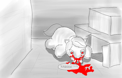 abuse ambiguous_feral ambiguous_gender blood blood_on_eye blood_on_face bodily_fluids cannibalism child_abuse death duo dying eyes_closed feral gore hair hooves infanticide killing looking_at_another mouth_hold neonate open_mouth tail vore young young_ambiguous young_feral carpdime fluffy_pony fluffy_pony_(species) mammal spot_color