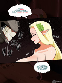 barely_visible_genitalia barely_visible_vulva big_breasts blonde_hair bodily_fluids breasts duo female feral genitals greeting grin hair huge_breasts humanoid_pointy_ears light_body light_skin long_ears long_hair not_furry_focus nude pointy_ears saliva smile solo_focus text vulva fake_face_(artist) last_origin cerestia_of_life elf equid equine horse humanoid mammal absurd_res english_text hi_res