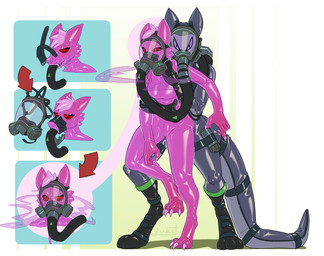 after_transformation ambiguous_gender anthro biped bodysuit breasts claws clothed clothing corruption duo female gas_mask glistening gloves goo-connected_lips goo_transformation handwear hypnosis latex latex_body latex_skin latex_transformation liquid_latex mask mind_control open_mouth pink_body red_eyes ringed_eyes simple_background skinsuit tight_clothing toe_claws transformation wearing_mask lukst alpe_kojot canid canine canis coyote mammal 2020 2022 digital_drawing_(artwork) digital_media_(artwork) hi_res sequence
