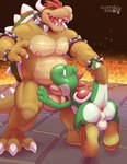 anthro anus backsack balls belly biceps big_belly big_dom_small_sub bowser bracelet butt clothing collar digital_media_(artwork) dominant duo erection eyes_closed fellatio fluffydisk42 footwear genitals green_yoshi grey_body hair hi_res horn jewelry koopa lifted_by_tail looking_pleasured male male/male male_penetrated male_penetrating male_penetrating_male mario_bros musclegut muscular muscular_male nintendo nipples non-mammal_balls non-mammal_nipples oral oral_penetration orange_body pecs penetration penile penis perineum red_hair scalie sex shaded shell shoes size_difference spiked_bracelet spiked_collar spiked_shell spikes spikes_(anatomy) tail tan_belly tan_body teeth white_balls white_belly white_body yoshi