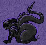 ambiguous_gender arm_support big_butt black_body butt eyeless hairless kneeling raised_tail ribs sharp_teeth side_view smile solo spiked_tail spikes spikes_(anatomy) tail teeth thick_thighs domadordedinoss alien_(franchise) alien xenomorph 2025 english_description