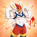 1:1 2019 absurd_res alternate_version_at_source anthro big_ears cinderace digital_media_(artwork) english_text flexing fluffy fluffy_tail fur gameplay_mechanics generation_8_pokemon growth hi_res male muscle_growth muscular muscular_anthro muscular_male nintendo open_mouth orange_body orange_fur pokemon pokemon_(species) red_eyes signature simple_background solo tail text waddledox white_body white_fur yellow_body yellow_fur