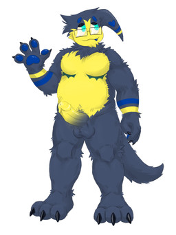 1_horn anthro black_claws blue_body blue_pawpads claws erection eyewear facial_tuft fangs fur genitals gesture glasses gradient_penis hand_gesture head_tuft horn humanoid_genitalia humanoid_penis male mastectomy_scar multicolored_body multicolored_fur nude pawpads penis pubes ruff scar slightly_chubby solo tail teeth tuft waving cvinodor regretevator roblox the_axolotl_sun buttondrop_(regretevator) horned_humanoid humanoid zumae absurd_res hi_res model_sheet trans_(lore) trans_man_(lore)