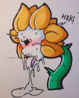 after_oral blush bodily_fluids coughing_cum cum cum_in_mouth cum_inside excessive_cum excessive_genital_fluids furrowed_eyebrows genital_fluids male motion_lines not_furry open_mouth plant puffed_cheeks solo tears tongue tongue_out justsomeidiotonline undertale undertale_(series) flowey_the_flower elemental_creature flora_fauna humanoid absurd_res hi_res
