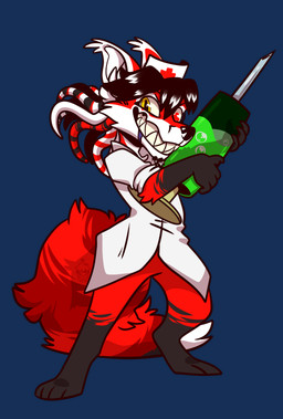 anthro black_hair chibi clothing cross ear_tuft facial_hair fur hair headgear headwear male nurse nurse_clothing nurse_headwear pseudo_hair red_body red_fur simple_background smile solo syringe teeth tentacle_hair tentacles toony topwear transparent_background tuft shiro-daemon lapfox_trax renard_queenston canid canine fox mammal alpha_channel hi_res