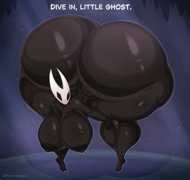 2_horns 5_fingers anthro areola big_breasts big_butt biped black_areola black_body black_breasts black_eyes black_nipples breasts butt dialogue empty_eyes female fingers horn huge_breasts huge_butt huge_hips huge_thighs hyper hyper_butt hyper_hips hyper_thighs nipples nude solo text thick_thighs white_text wide_hips fromariels hollow_knight_(franchise) team_cherry hornet_(hollow_knight) arthropod 2026 artist_name english_text hi_res