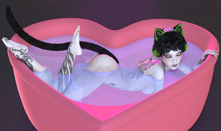 bath black_hair breasts electronics female green_eyes hair headphones looking_at_viewer nipples nude solo tattoo water annonymouse nyalla animal_humanoid cat_humanoid domestic_cat felid felid_humanoid feline feline_humanoid felis humanoid mammal mammal_humanoid 3d_(artwork) digital_media_(artwork) hi_res