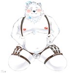 anthro balls belly blush chastity_cage chastity_device fur genitals kneeling male moobs navel nipples overweight overweight_male solo thigh_strap white_body white_fur toyaaaa_chub lifewonders live_a_hero yohack canid canine canis domestic_dog mammal nordic_sled_dog samoyed spitz 1:1 hi_res