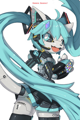 4_fingers accessory anthro blue_eyes blue_hair bottomwear clothing cute_fangs electronics fangs female fingers hair hair_accessory headgear headphones headset long_hair looking_at_viewer machine open_mouth pigtails robotization skirt solo teeth twintails_(hairstyle) xezeno vocaloid yamaha_corporation hatsune_miku robot robot_anthro 2025 digital_media_(artwork) hi_res portrait three-quarter_portrait
