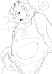 anthro apron blush clothing humanoid_hands kemono male overweight overweight_male simple_background solo text white_background konbu incubus! ink_incuberia canid canine mammal 2014 japanese_text monochrome sketch