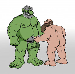 age_difference balls beard big_penis bodily_fluids brown_hair cum duo elderly erection facial_hair genital_fluids genitals green_body green_skin grey_hair hair humanoid_pointy_ears male male/male moobs musclegut muscular nipples not_furry nude older_male overweight overweight_male penis pointy_ears simple_background size_difference slightly_chubby slightly_chubby_male tusks oganok dwarf human humanoid mammal orc digital_drawing_(artwork) digital_media_(artwork) hi_res