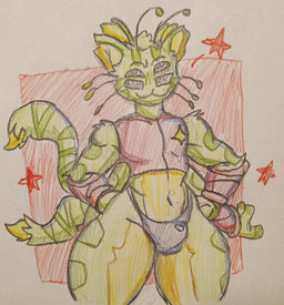 4_arms 4_eyes anthro black_sclera fur green_body male multi_arm multi_eye multi_limb multicolored_body multicolored_fur solo thick_thighs whiskers wide_hips welyr regretevator roblox gnarpy alien felid feline mammal