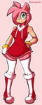 boots clothing female footwear gloves green_eyes hair handwear legwear looking_at_viewer pink_body pink_hair shoes short_hair simple_background smile socks solo thigh_highs justtaylor sega sonic_the_hedgehog_(series) amy_rose eulipotyphlan hedgehog mammal hi_res