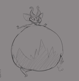 ambiguous_gender anthro belly big_belly horn inflated_belly inflation looking_down looking_down_at_self nude overbite raised_leg round_body solo teeth wide_eyed scudmum nintendo the_legend_of_zelda wind_waker blin_(tloz) miniblin monster 2024 digital_drawing_(artwork) digital_media_(artwork) sketch