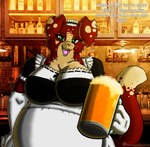 alcohol anthro beer beer_mug belly beverage big_breasts breasts brown_body brown_fur female fur huge_breasts multicolored_body multicolored_fur open_mouth overweight overweight_anthro overweight_female solo text two_tone_body two_tone_fur viroveteruscy pepper_(gratisaritor) domestic_cat felid feline felis mammal 2016 digital_media_(artwork) english_text