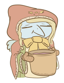 anthro blonde_hair blue_body bow_ribbon bowl braided_hair chibi clothing container eyes_closed female food hair handwear hood kitchen_utensils mature_female mittens simple_background solo tools toony white_background wings nrool cavemanon_studios snoot_game samantha_(snoot_game) prehistoric_species pterosaur reptile scalie hi_res