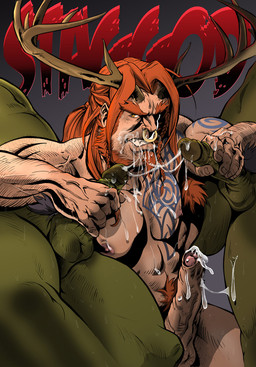 beard bodily_fluids cum cum_on_belly cum_on_body dominant erection facial_hair facial_piercing foreskin genital_fluids genitals group hair horn humanoid_genitalia humanoid_penis male male/male muscular muscular_bottom muscular_dom muscular_male muscular_sub nose_piercing nose_ring oral penis piercing power_bottom red_hair ring_piercing septum_piercing submissive kupopo ashlan deity humanoid orc hi_res