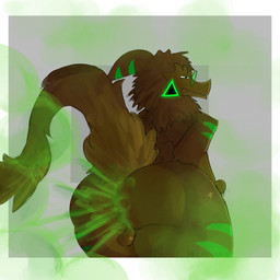 anthro balls big_butt butt eyewear fart fart_cloud fart_fetish femboy genitals glasses green_fart_cloud male nude simple_background small_balls solo toony archenarie kairos sergal 1:1 hi_res