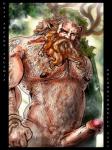 antlers beard black_border border erection facial_hair genitals hair hairy horn long_beard long_hair looking_at_viewer male muscular muscular_humanoid muscular_male not_furry pecs penis pubes solo stocky dchooi celtic_mythology european_mythology mythology cernunnos deity humanoid 2007 3:4