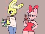 anthro breasts cleavage clothed clothing female flower male plant simple_background tenmathemaiden happy_tree_friends cuddles_(htf) giggles_(htf) chipmunk ground_squirrel lagomorph leporid mammal rabbit rodent sciurid absurd_res hi_res