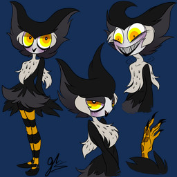 black_body black_feathers blush claws eyelashes feathers female grey_body grey_feathers grin multicolored_eyes orange_eyes sharp_teeth smile solo teeth two_tone_eyes yellow_eyes g-blue16 european_mythology greek_mythology mythology odeth_poensis animal_humanoid avian avian_humanoid bird_humanoid harpy humanoid mythological_avian mythological_creature owl_humanoid 1:1 alpha_channel