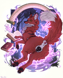 animal_genitalia animal_vulva anus black_markings black_nose black_pawpads black_vulva book canine_genitalia canine_vulva cheek_tuft claws closed_book dipstick_tail disembodied_hand ear_piercing facial_tuft female feral forest fur genitals grass group inner_ear_fluff looking_back magic markings midair night nude open_book orange_eyes pawpads piercing pink_anus plant raised_tail rear_view red_body red_fur smile snout tail tail_markings tree tuft vulva white_body white_fur a.o.kigahara_(artist) taka_(artist) kate_(lunarbloodwolf) canid canine fox mammal 2026 artist_collaboration colored digital_drawing_(artwork) digital_media_(artwork) hi_res shaded