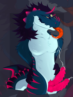 2_penises anthro bodily_fluids erection genital_fluids genitals hair knot male masturbation multi_eye multi_genitalia multi_penis nude penis solo tail tongue tongue_out dogbytestudios monster reptile scalie hi_res