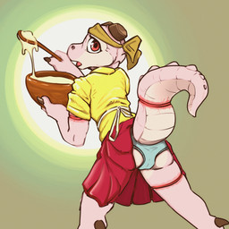 anthro black_claws blue_clothing blue_panties blue_underwear bottomwear bowl camel_toe claws clothed clothing colored_edge_panties colored_edge_underwear container cut_horn cutlery female food kitchen_utensils panties pink_body pink_eyes pink_scales scales scar shirt skirt solo spoon tail tail_under_skirt tail_upskirt tools topwear underwear upskirt yellow_clothing yellow_shirt yellow_topwear dep last_love mythology bellissima_humilde dragon kobold mythological_creature mythological_scalie scalie 1:1 absurd_res hi_res