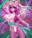 anthro blue_eyes breasts eyebrows eyelashes female fingers fur hair looking_at_viewer nude purple_hair smile solo wings adorableinall mariah_veiethe canid canine canis mammal wolf digital_media_(artwork) hi_res