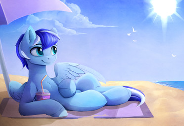 ambiguous_gender blue_body blue_eyes blue_feathers blue_fur blue_hair day detailed_background feathered_wings feathers feral fur hair hooves sky smile solo sun wings magnaluna hasbro my_little_pony mythology fan_character equid equine mammal mythological_creature mythological_equine pegasus absurd_res hi_res